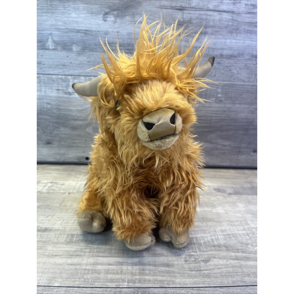 Living Nature Brown Fluffy Highland Cow Farm Animal Stuffed Plush Moo Sound
